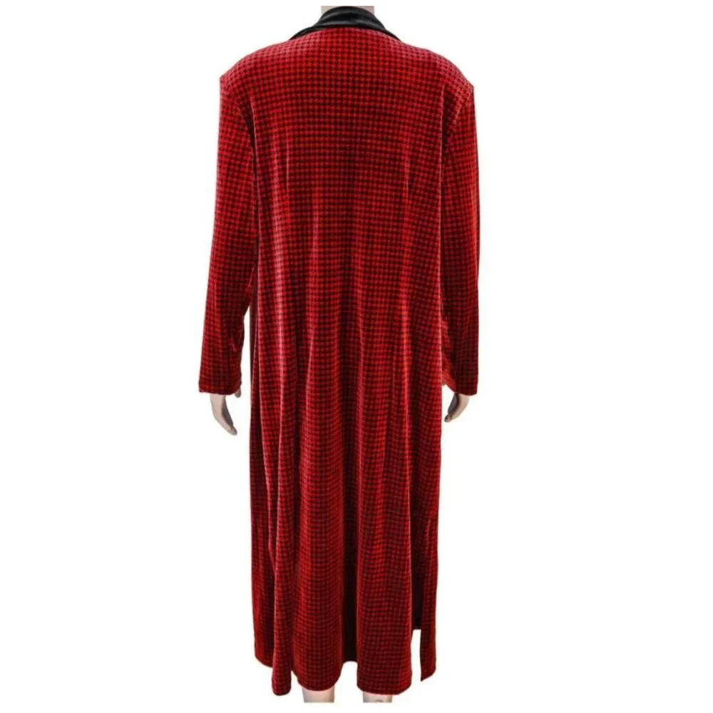 Cold Water Creek Velvet Houndstooth Duster Coat Red Black Vintage Size L